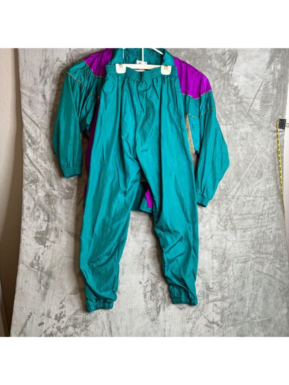 Bocoo 80s Two-Piece Tracksuit Teal & Purple Windbreaker Jacket & Pants Set L - Picture 3 of 10